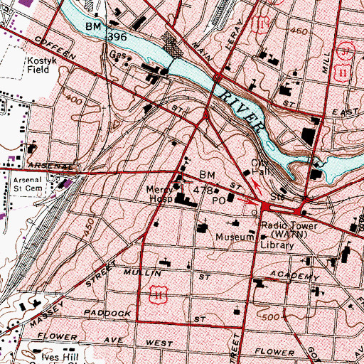 Topographic Map of Saint Patricks Roman Catholic Church, NY