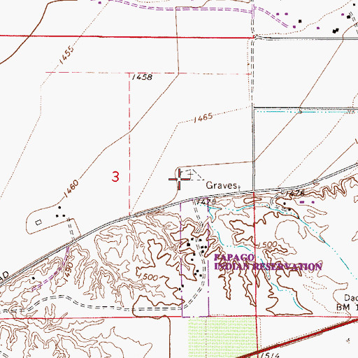 Topographic Map of Adamsville Cemetery, AZ