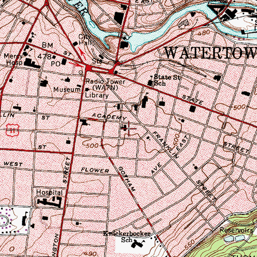 Topographic Map of Academy Street School, NY