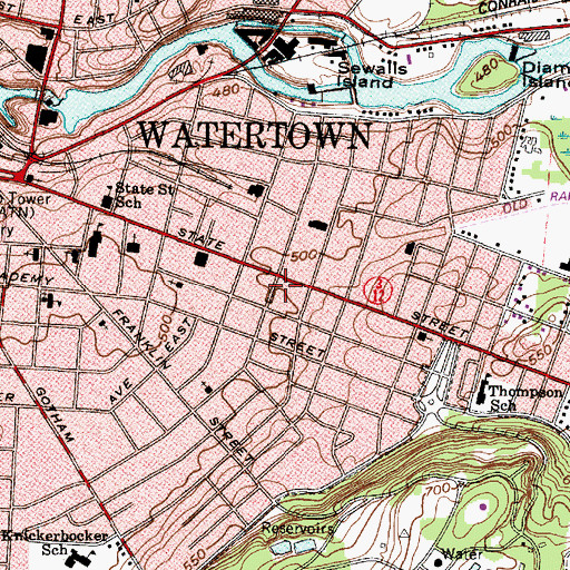 Topographic Map of Watertown Fire Department State Street Station 2, NY