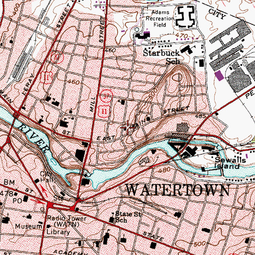 Topographic Map of Lansing Street Free Methodist Church, NY