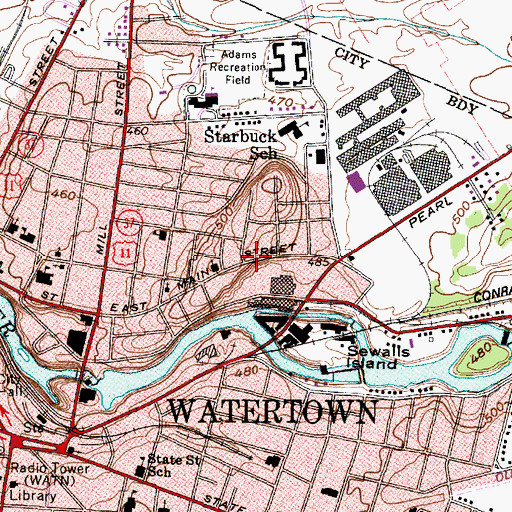 Topographic Map of Watertown Fire Station Number 4 (historical), NY