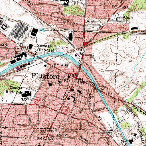 Topographic Map of Pittsford Volunteer Fire Department Station 1, NY