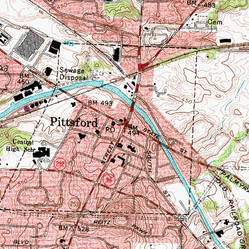 Topographic Map of Pittsford Town Hall, NY