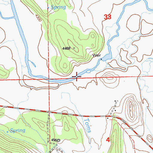 Topographic Map of Toms Creek, CA