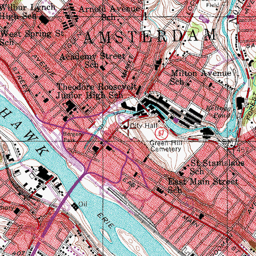 Topographic Map of Amsterdam City Hall, NY