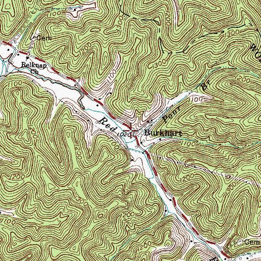 Topographic Map of Burkhart Post Office (historical), KY