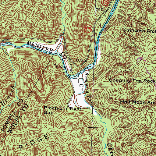 Topographic Map of Cloud Splitter Rock, KY