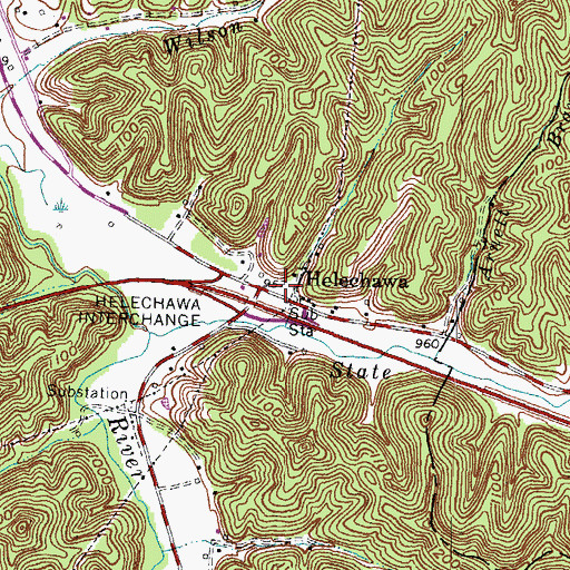 Topographic Map of Helechawa Post Office (historical), KY