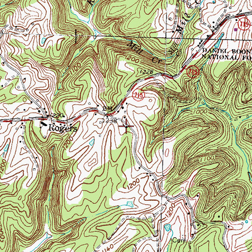 Topographic Map of Rogers Baptist Church, KY