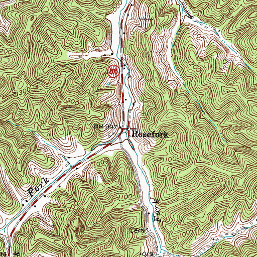 Topographic Map of Rose Fork Railroad Station (historical), KY