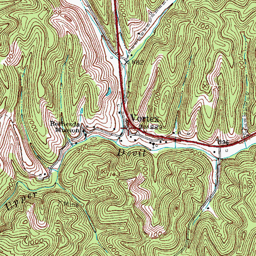 Topographic Map of Vortex Post Office (historical), KY