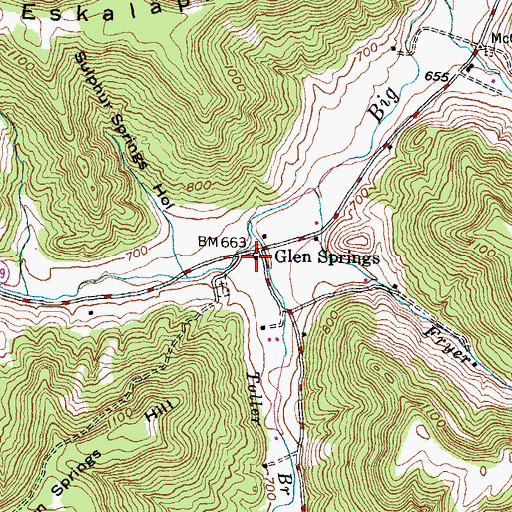 Topographic Map of Glen Springs Post Office (historical), KY