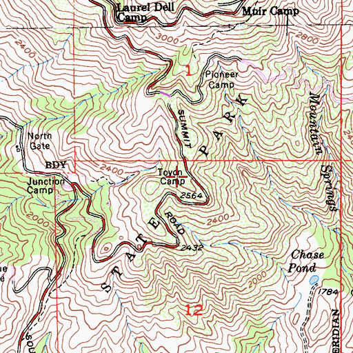 Topographic Map of Toyon Camp, CA