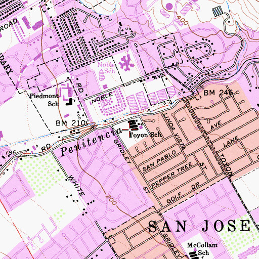 Topographic Map of Toyon Elementary School, CA