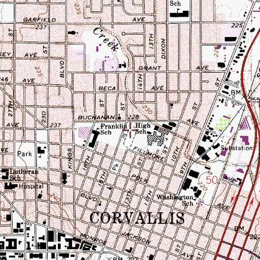 Topographic Map of Corvallis High School, OR