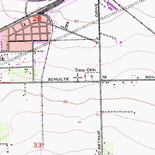 Topographic Map of Tracy Cemetery, CA