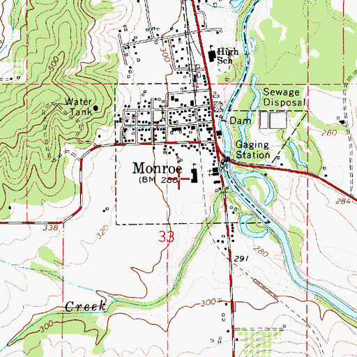 Topographic Map of Monroe Grade School, OR