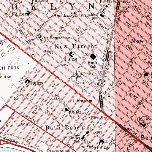 Topographic Map of Old New Utrecht Cemetery, NY