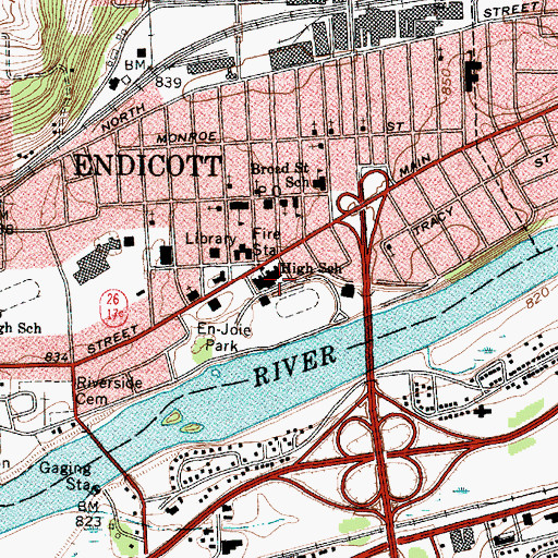 Topographic Map of Union Endicott High School, NY