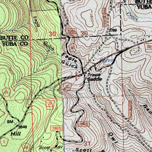 Topographic Map of Travis Saddle, CA