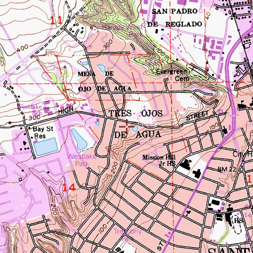 Topographic Map of Tres Ojos De Agua, CA
