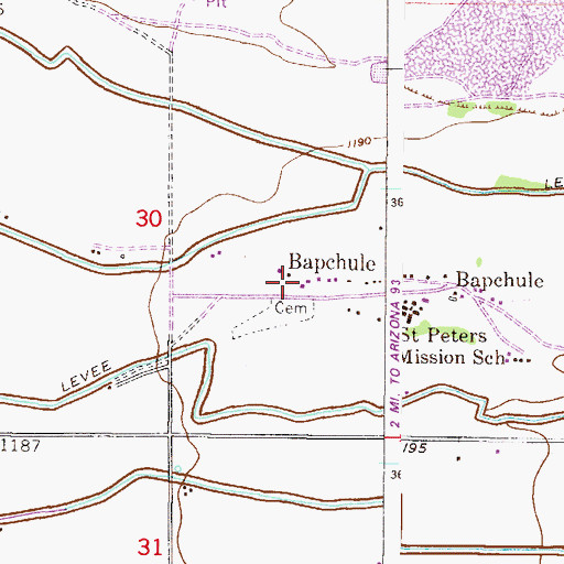 Topographic Map of Bapchule Community Center, AZ