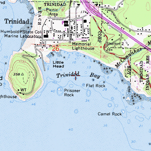 Topographic Map of Trinidad Bay, CA