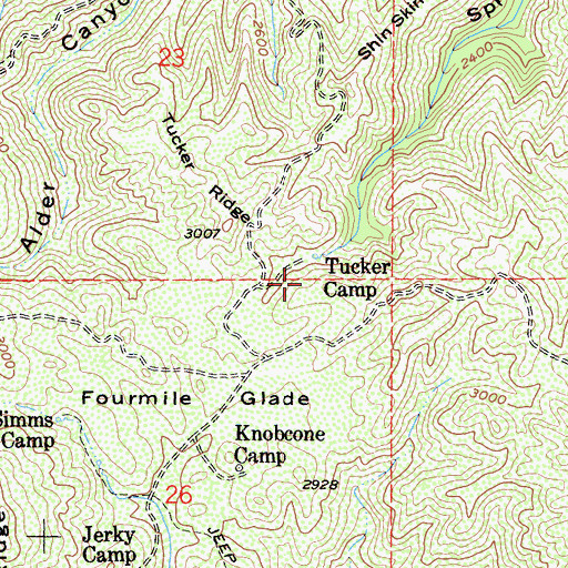 Topographic Map of Tucker Camp, CA