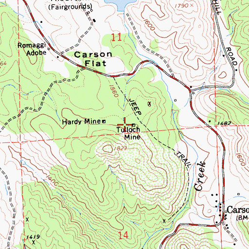 Topographic Map of Tulloch Mine, CA