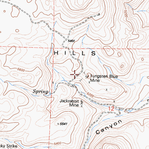 Topographic Map of Tungsten Blue Mine, CA