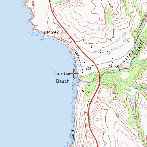 Topographic Map of Tunitas Beach, CA
