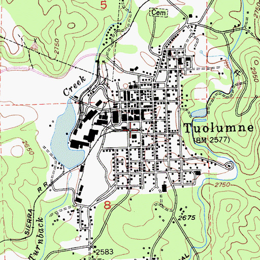 Topographic Map of Tuolumne, CA