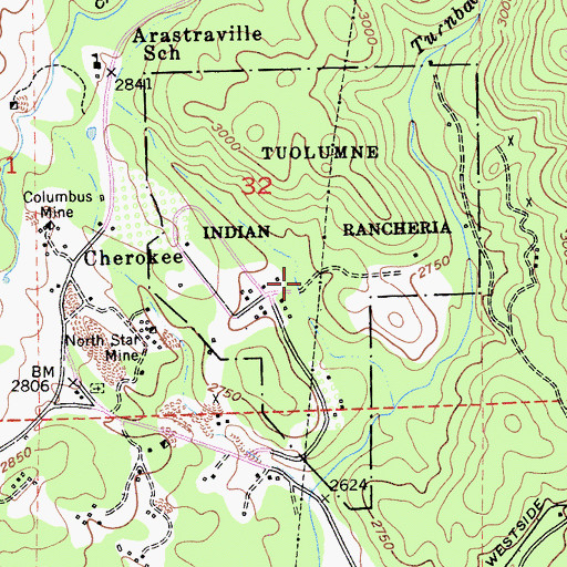 Topographic Map of Tuolumne Rancheria, CA