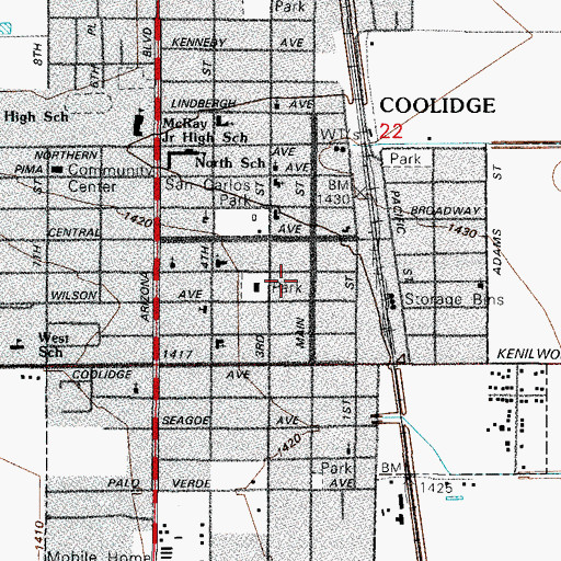 Topographic Map of Bureau of Indian Affairs Coolidge Office, AZ