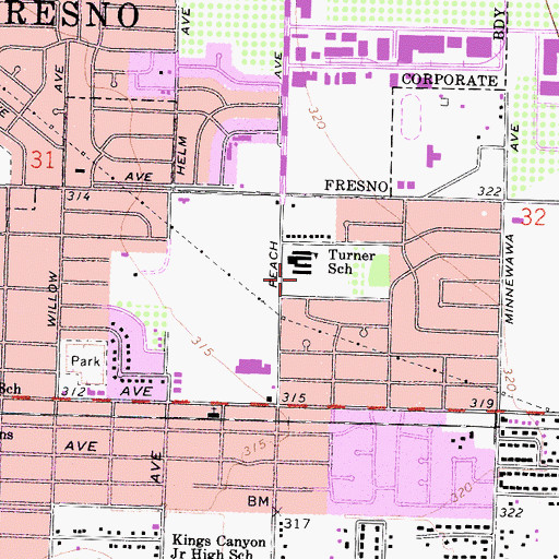 Topographic Map of Turner Elementary School, CA
