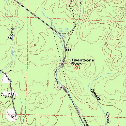 Topographic Map of Twentyone Rock, CA
