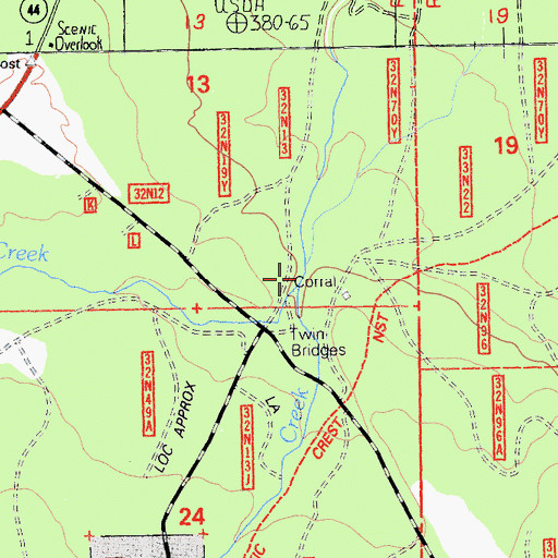Topographic Map of Twin Bridges Campground, CA
