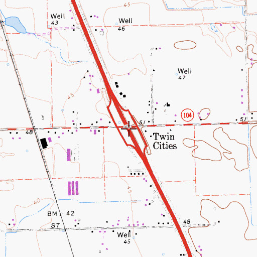 Topographic Map of Twin Cities, CA