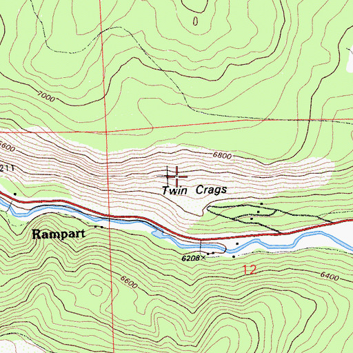Topographic Map of Twin Crags, CA