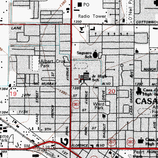 Topographic Map of Casa Grande Middle School, AZ