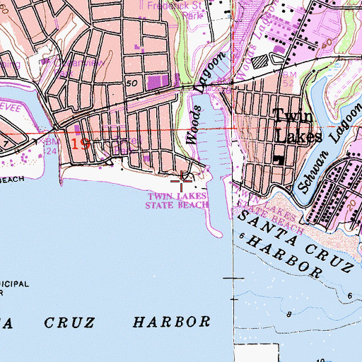 Topographic Map of Twin Lakes Beach, CA