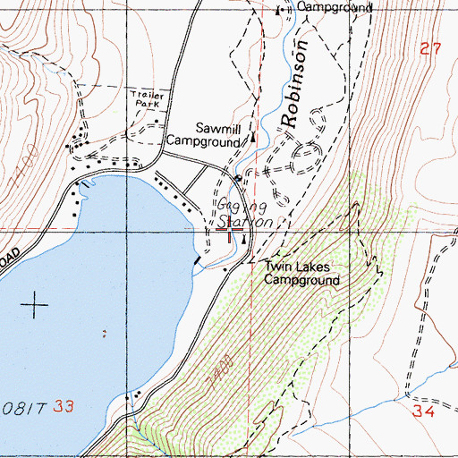 Topographic Map of Twin Lakes Campground, CA