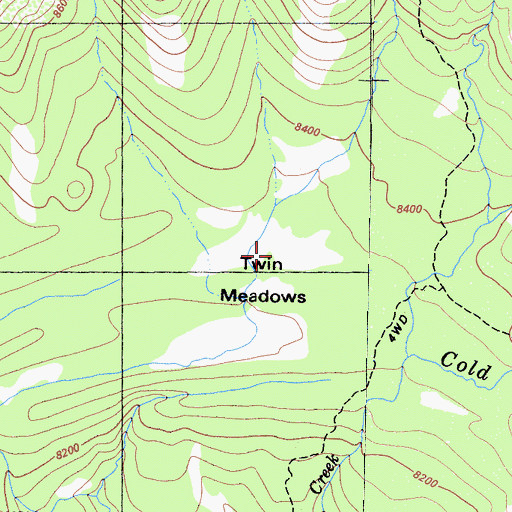 Topographic Map of Twin Meadows, CA