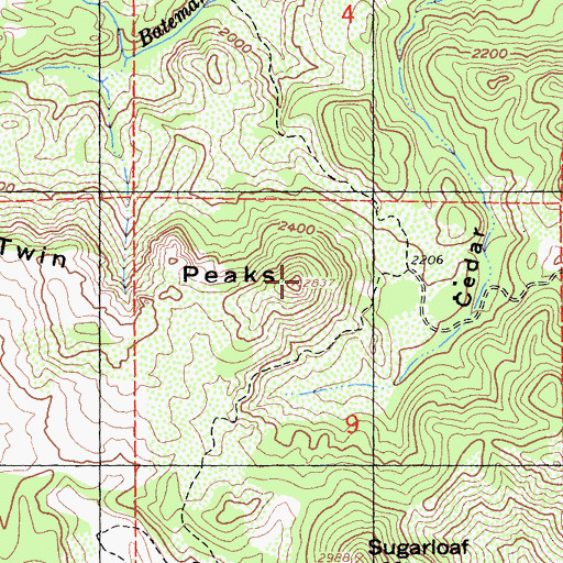 Topographic Map of Twin Peaks, CA