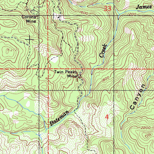Topographic Map of Twin Peaks Mine, CA