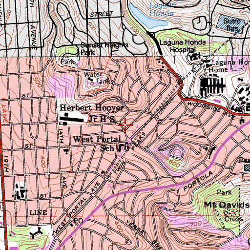 Topographic Map of Twin Peaks Tunnel, CA