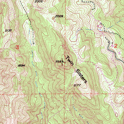 Topographic Map of Twin Sisters, CA