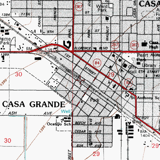 Topographic Map of Casa Grande Railroad Station, AZ