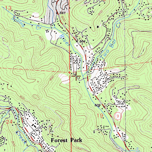Topographic Map of Two Bar Creek, CA